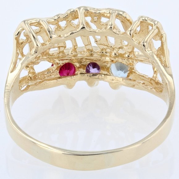 Vintage 14K Yellow Gold 3-Gemstone Red, Blue & Purple "Mama" Mother's Ring Band - Picture 5 of 5